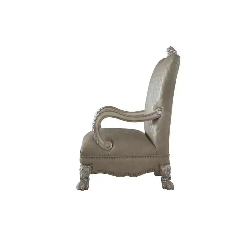 Poltrona d'Appoggio 34" in PU, Bianco Osso Vintage, Realizzata a Mano, Capitonnè, Struttura in Poliresina