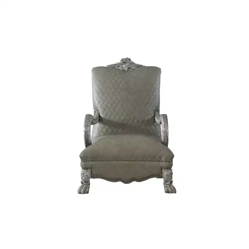Poltrona d'Appoggio 34" in PU, Bianco Osso Vintage, Realizzata a Mano, Capitonnè, Struttura in Poliresina