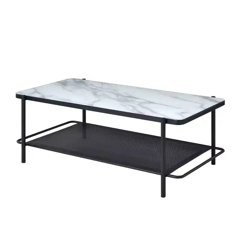 48" Avalan Glass Top Contemporary Coffee Table Black Coating/White - miBasics