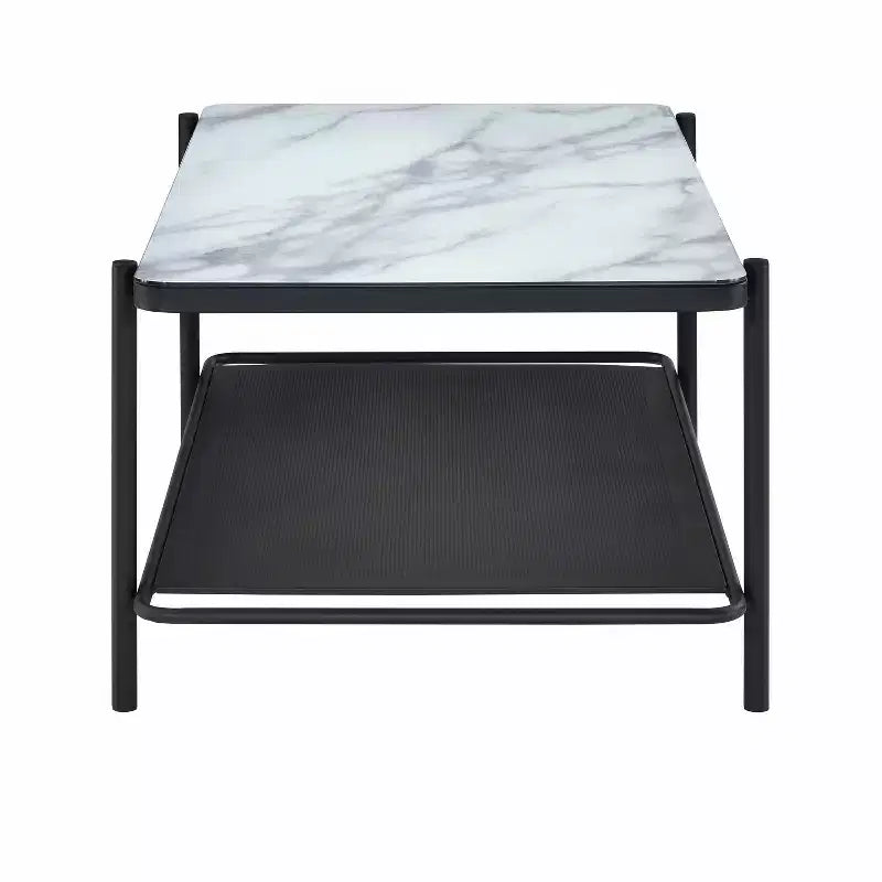 Tavolino da caffè contemporaneo con ripiano in vetro 48", verniciatura nera/bianca