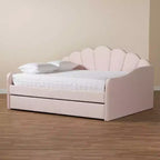 Letto a giorno matrimoniale imbottito in tessuto di velluto Queen Timila con letto estraibile - Baxton Studio: Mobili da camera glamour, non è necessaria la rete a molle