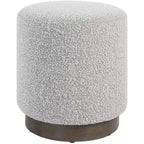 Uttermost Avila Gray and White Fabric Ottoman with Wooden Base