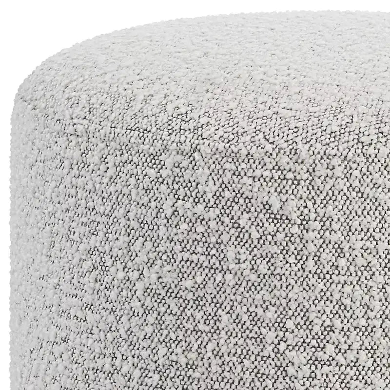 Pouf in tessuto grigio e bianco con base in legno