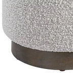 Pouf in tessuto grigio e bianco con base in legno