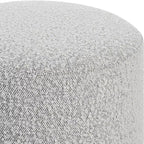 Pouf in tessuto grigio e bianco con base in legno