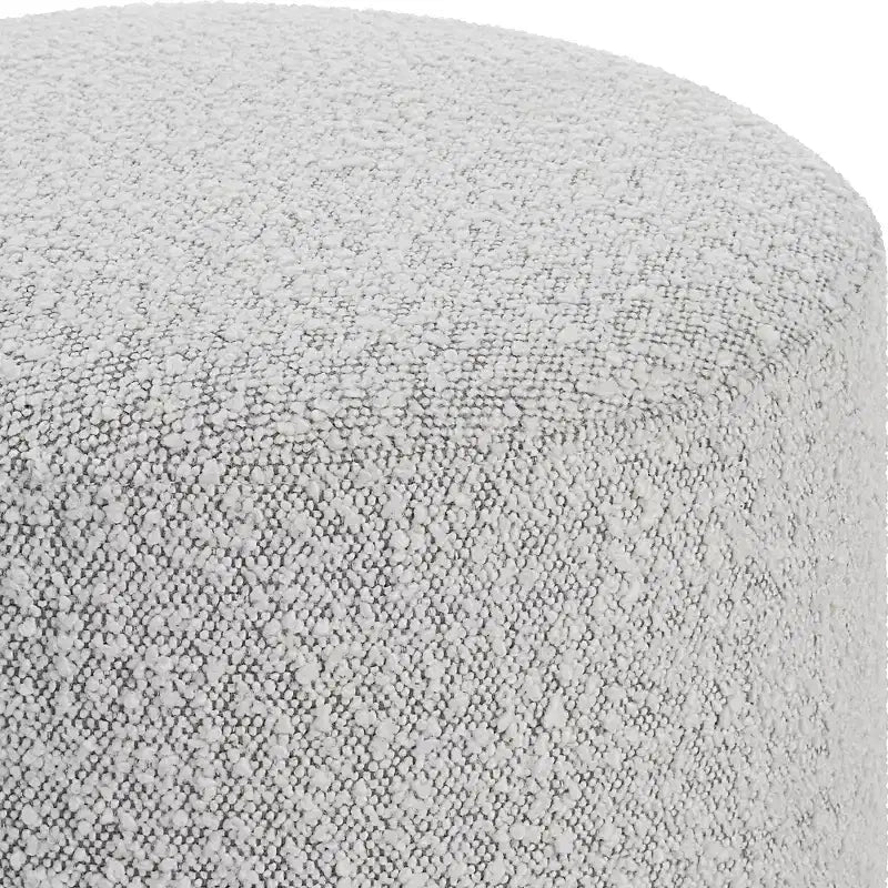 Pouf in tessuto grigio e bianco con base in legno