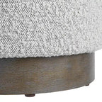 Pouf in tessuto grigio e bianco con base in legno