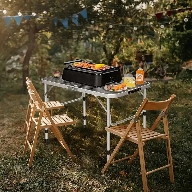 Tavolino Pieghevole per Barbecue da Campeggio, Supporto Portatile in Alluminio per Griglia
