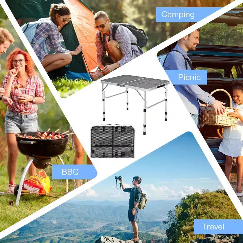 Tavolino Pieghevole per Barbecue da Campeggio, Supporto Portatile in Alluminio per Griglia