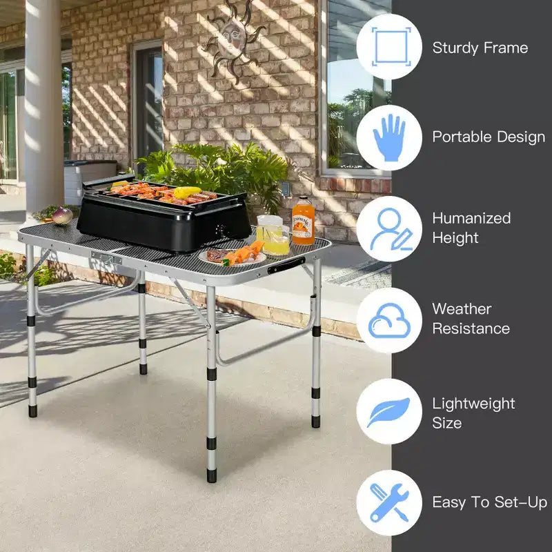 Tavolino Pieghevole per Barbecue da Campeggio, Supporto Portatile in Alluminio per Griglia