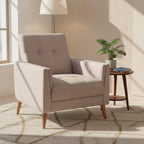Emma and Oliver Upholstered Mid-Century Modern Arm Chair with Tufted Seat and Back, Pocket Spring Support and Wooden Legs