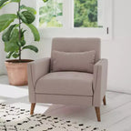 Poltrona imbottita Mid-Century Modern con sedile e schienale trapuntati, supporto con molle insacchettate e gambe in legno