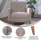 Poltrona imbottita Mid-Century Modern con sedile e schienale trapuntati, supporto con molle insacchettate e gambe in legno