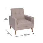Poltrona imbottita Mid-Century Modern con sedile e schienale trapuntati, supporto con molle insacchettate e gambe in legno