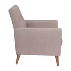 Poltrona imbottita Mid-Century Modern con sedile e schienale trapuntati, supporto con molle insacchettate e gambe in legno