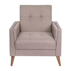 Poltrona imbottita Mid-Century Modern con sedile e schienale trapuntati, supporto con molle insacchettate e gambe in legno