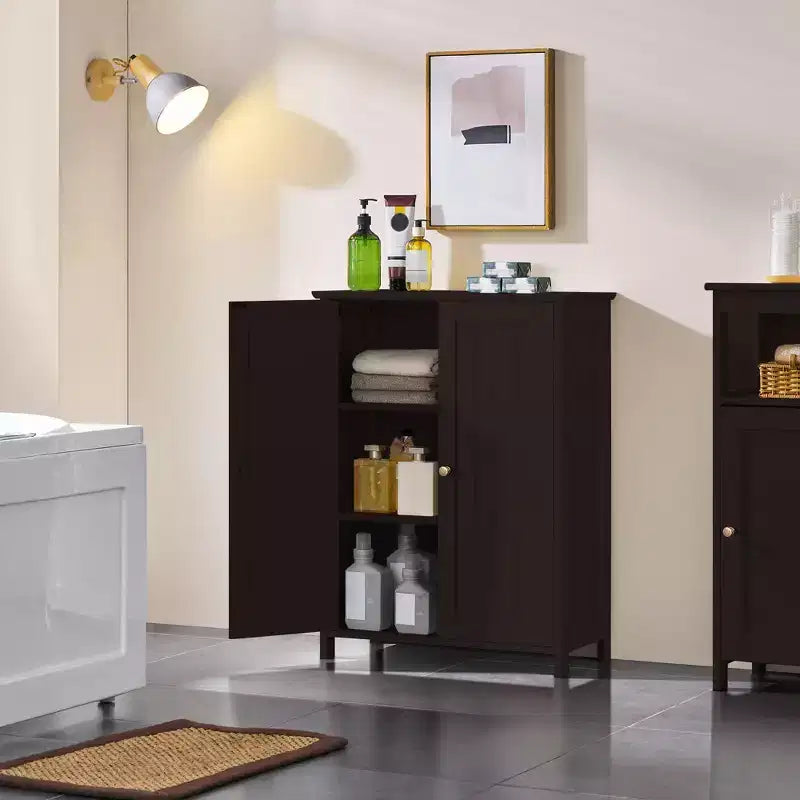 Mobiletto da Bagno Indipendente, Armadietto da Cucina a Doppia Anta con Ripiani Regolabili