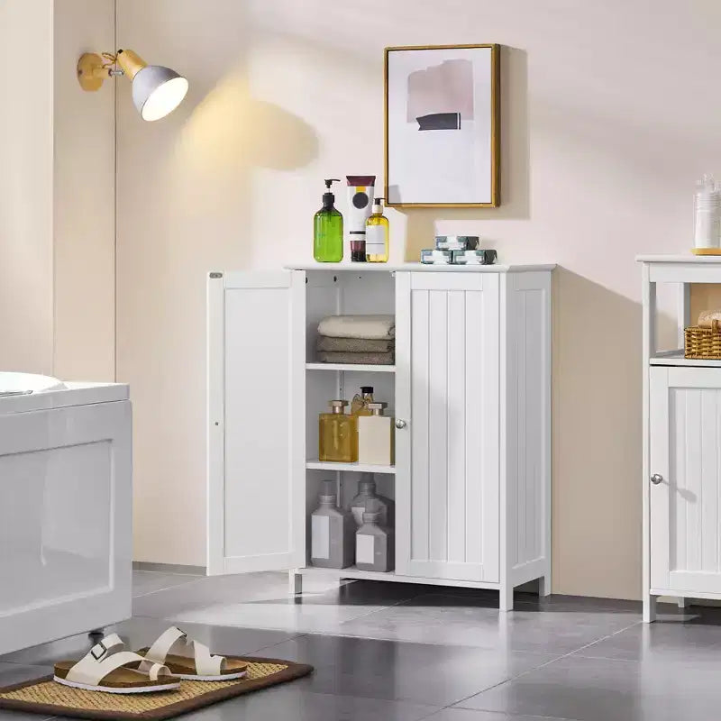Mobiletto da Bagno Indipendente, Armadietto da Cucina a Doppia Anta con Ripiani Regolabili