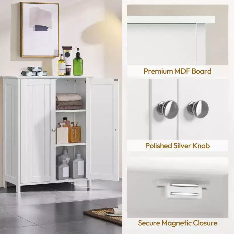 Mobiletto da Bagno Indipendente, Armadietto da Cucina a Doppia Anta con Ripiani Regolabili
